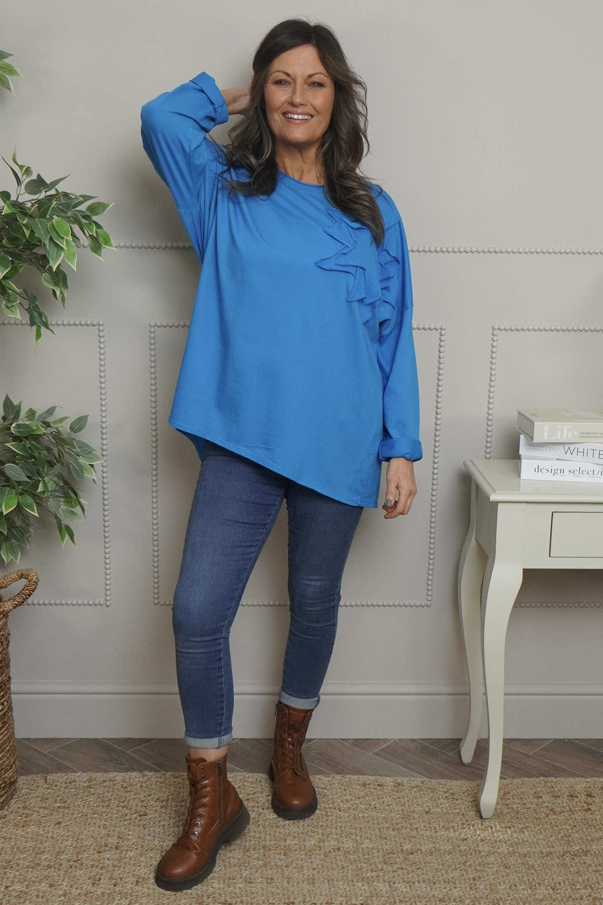 Kaila Flower Patch Cotton Top Blue