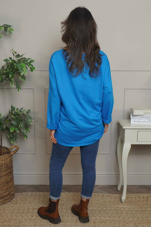 Kaila Flower Patch Cotton Top Blue - Image 4