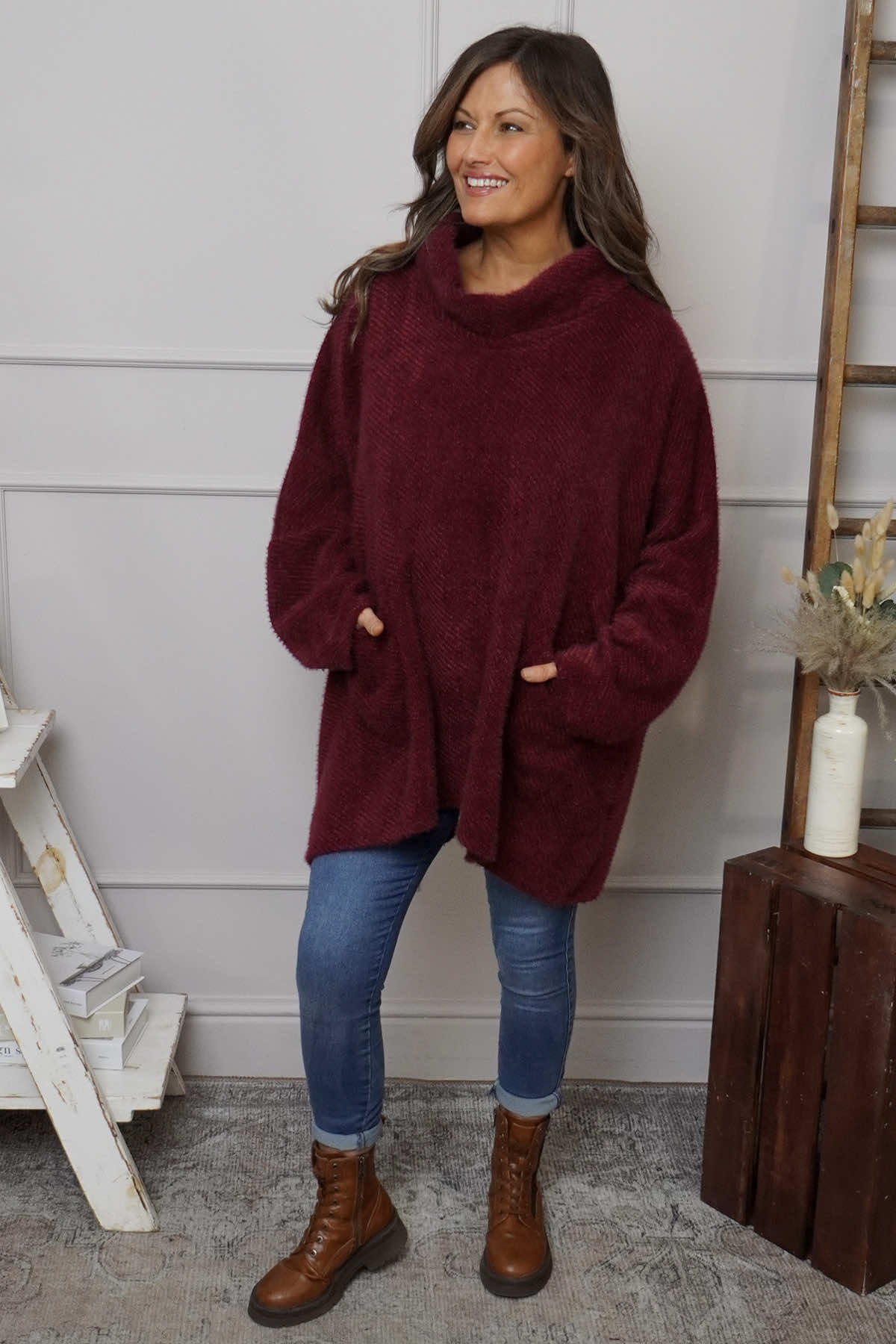 Luma Cowl Neck Jumper Wine