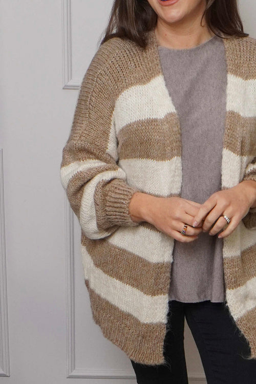 Kennedy Stripe Knitted Cardigan Camel - Image 3