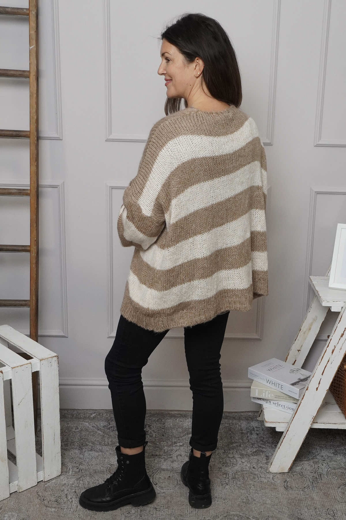 Kennedy Stripe Knitted Cardigan Camel