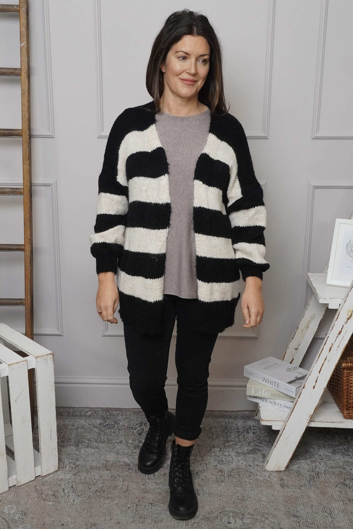 Kennedy Stripe Knitted Cardigan Black