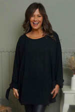 Anette Tie Sleeve Top Black Black - Anette Tie Sleeve Top Black