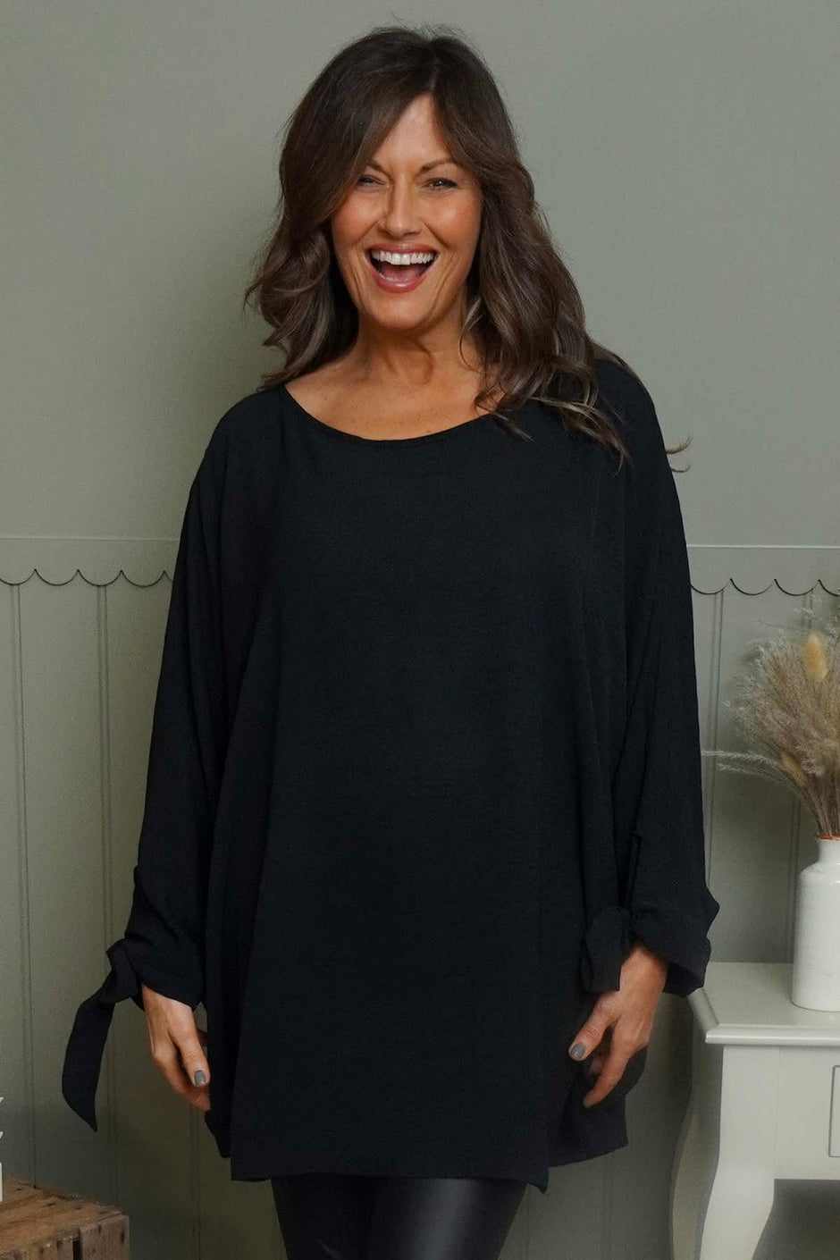 Anette Tie Sleeve Top Black