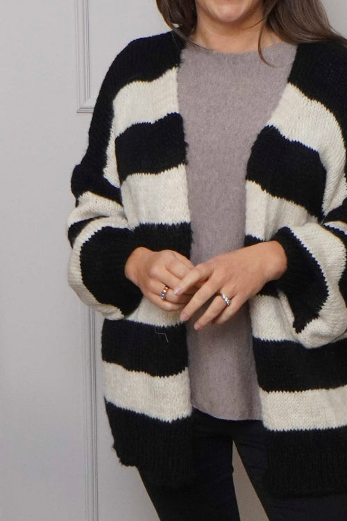 Kennedy Stripe Knitted Cardigan Black - Image 3