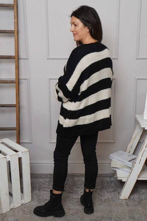 Kennedy Stripe Knitted Cardigan Black - Image 4