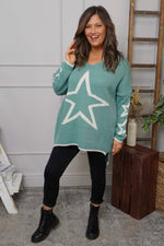 Kimbra Star Knitted Jumper Sage Green Sage Green - Kimbra Star Knitted Jumper Sage Green