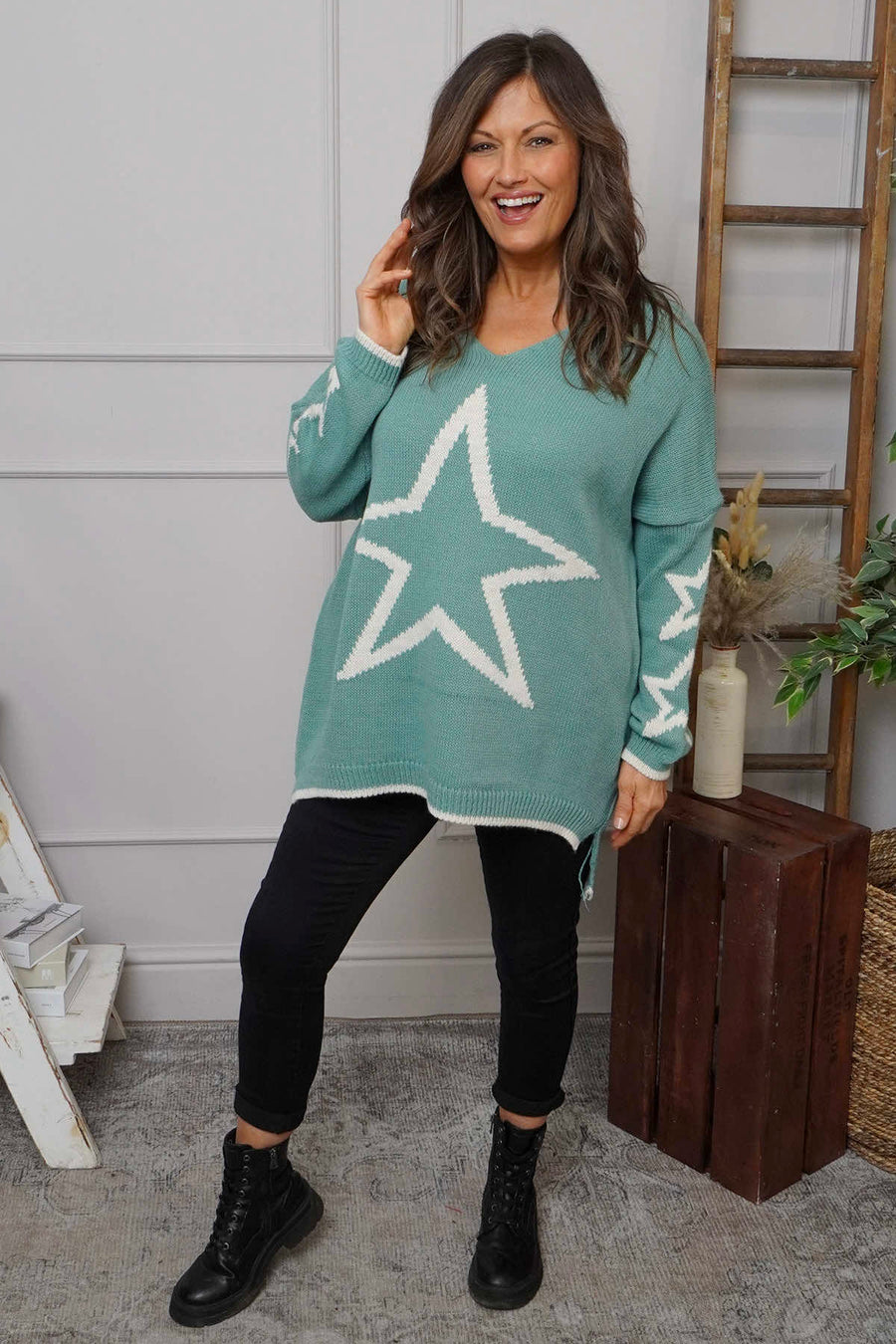 Kimbra Star Knitted Jumper Sage Green