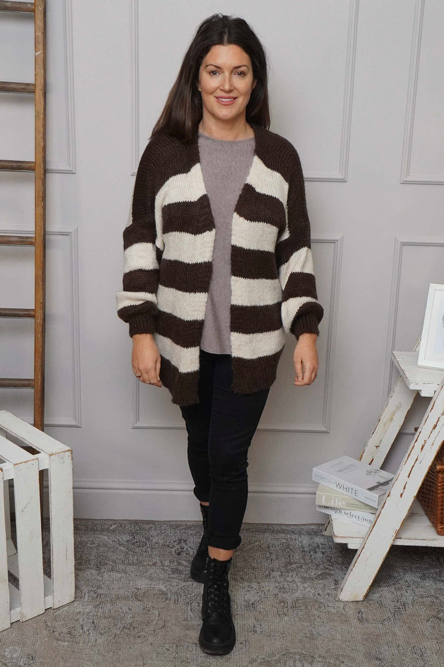 Kennedy Stripe Knitted Cardigan Cocoa