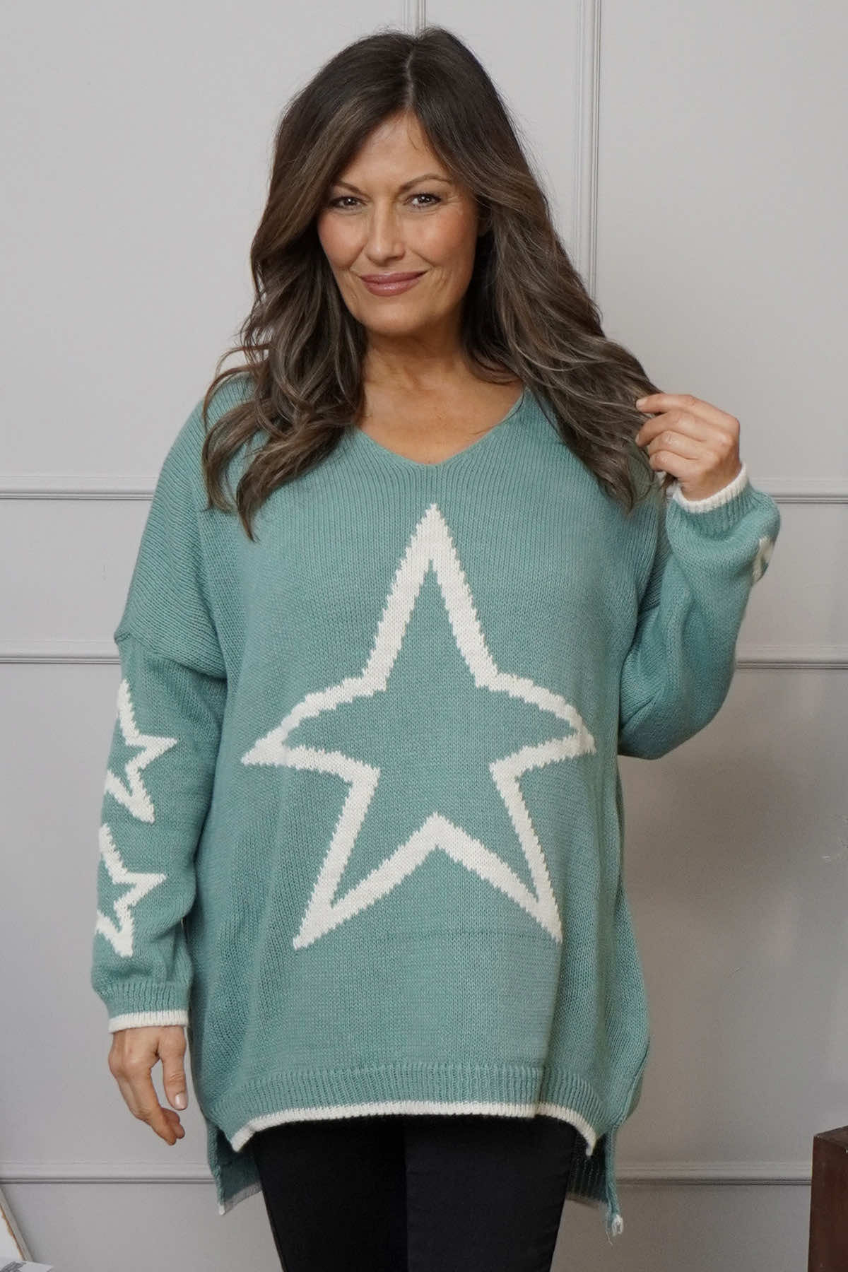 Kimbra Star Knitted Jumper Sage Green