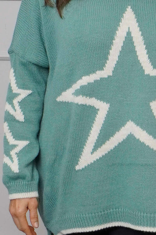 Kimbra Star Knitted Jumper Sage Green - Image 3