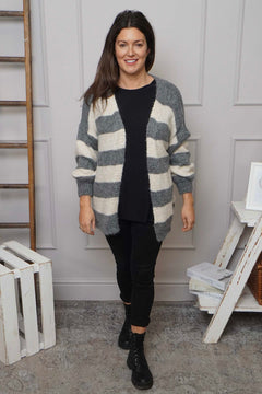 Kennedy Stripe Knitted Cardigan Mid Grey