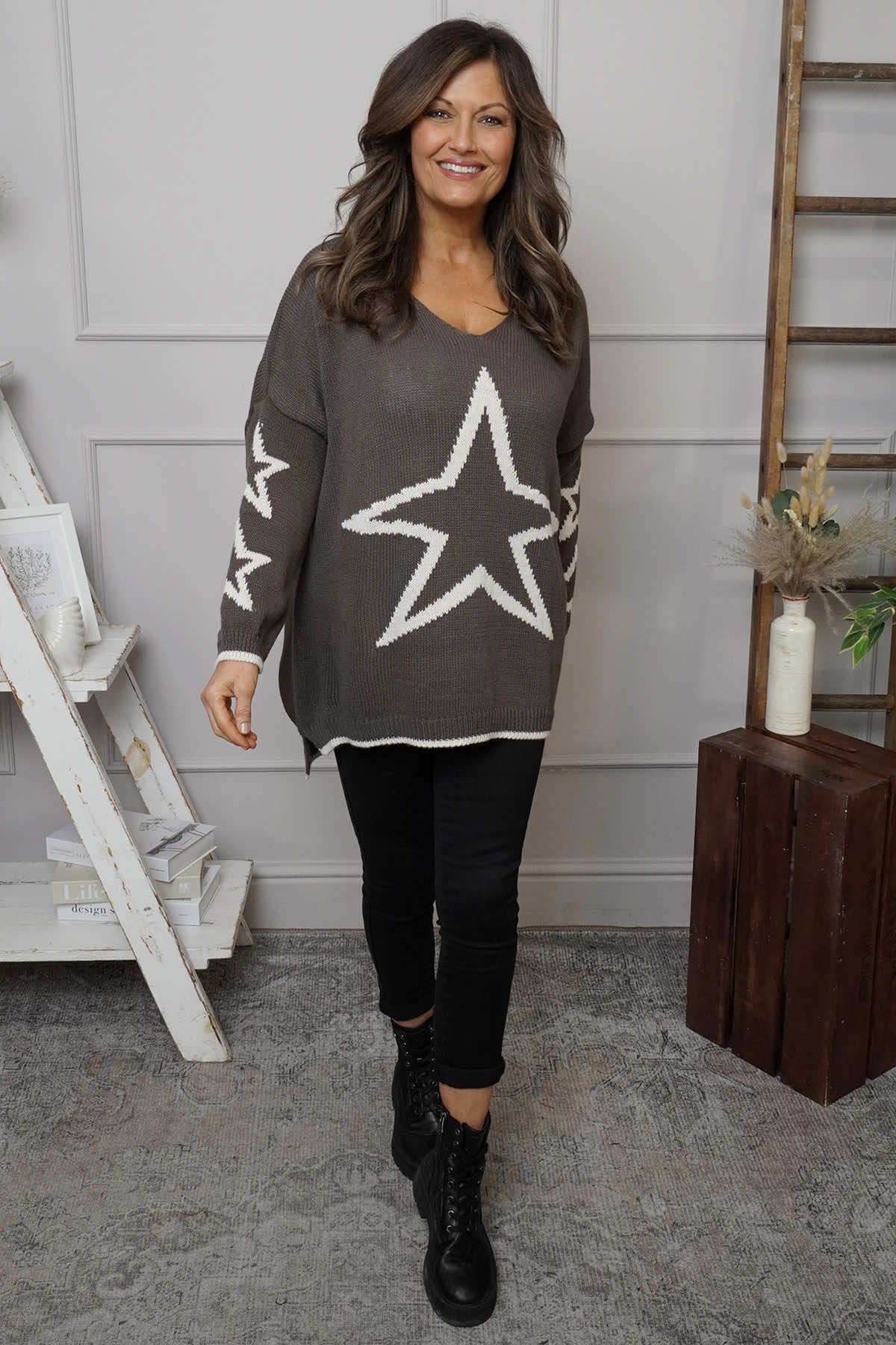 Kimbra Star Knitted Jumper Dark Mocha