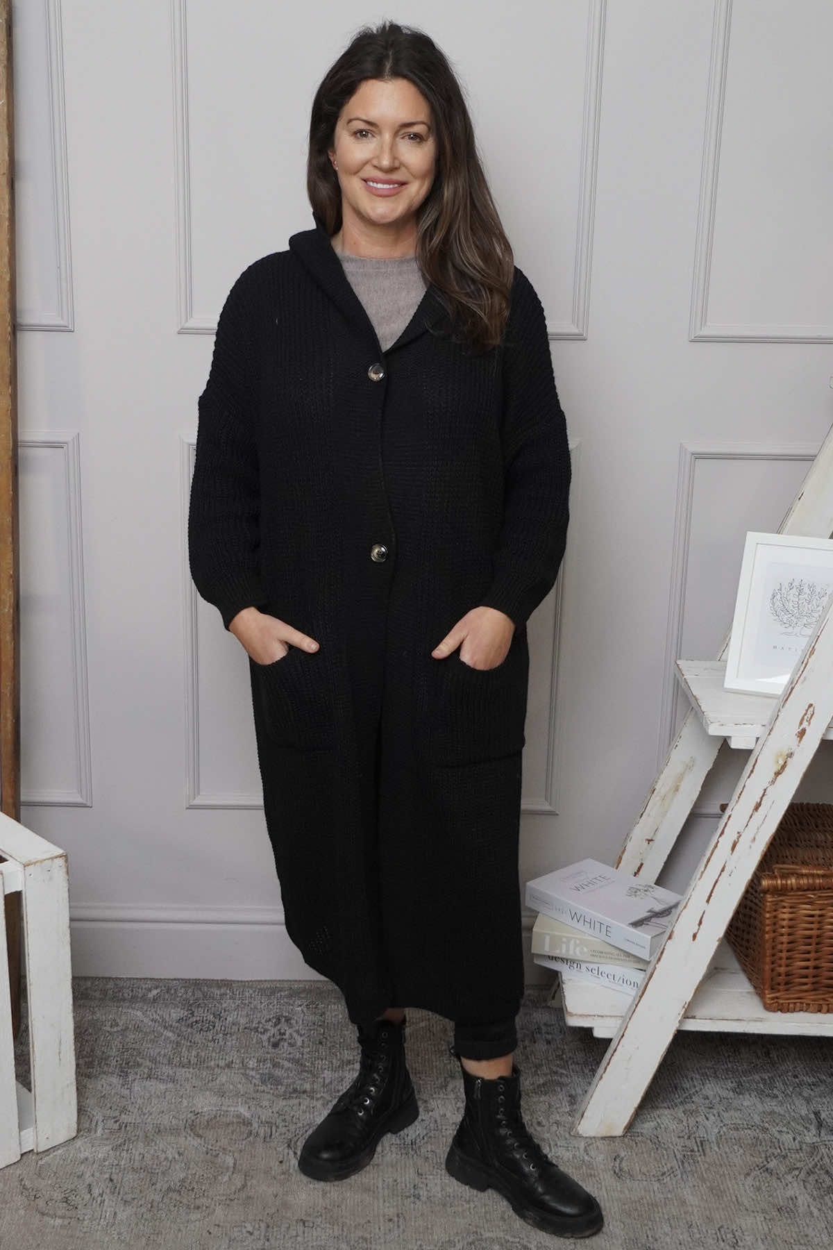 Alison Hooded Knitted Jacket Black