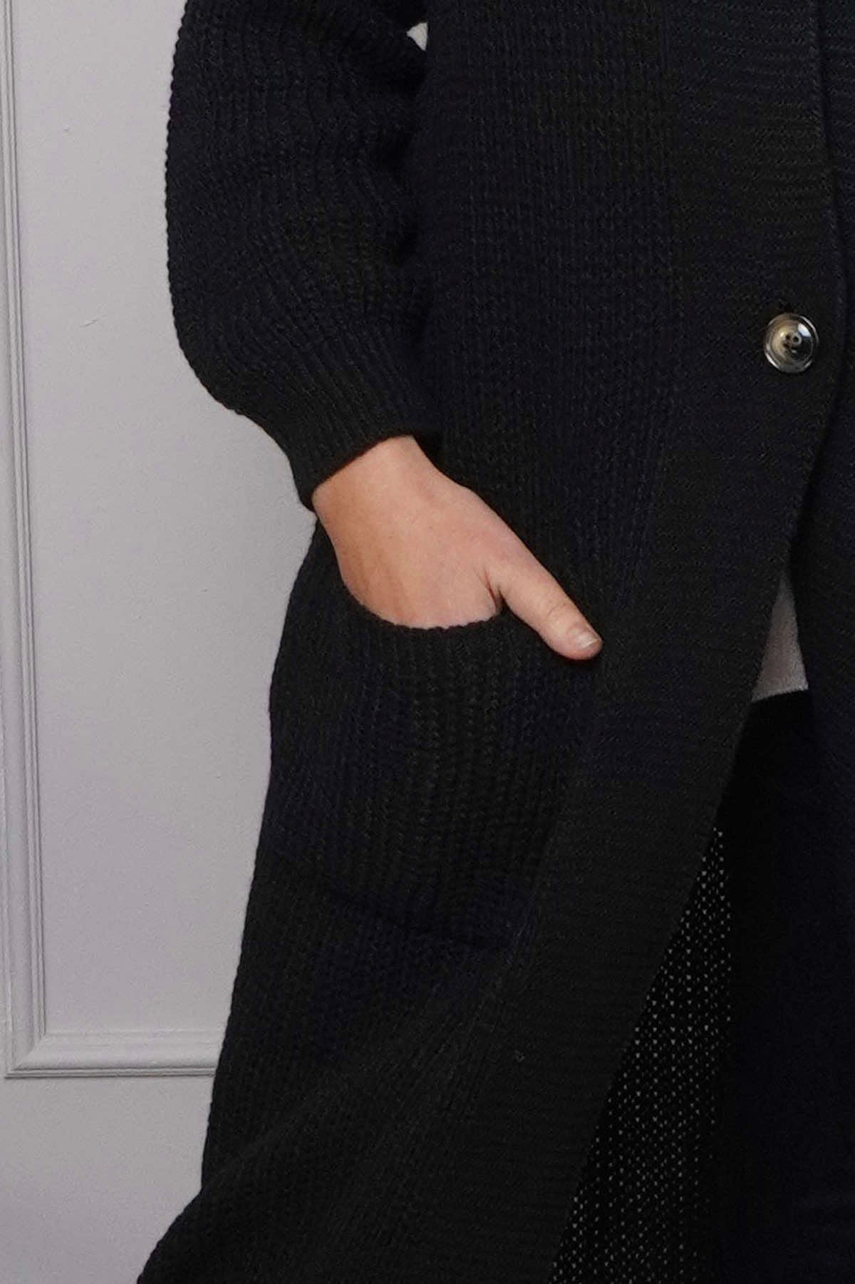 Alison Hooded Knitted Jacket Black