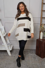 Melva Block Knitted Jumper Stone Stone - Melva Block Knitted Jumper Stone