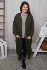 Alison Hooded Knitted Jacket Khaki Khaki - Alison Hooded Knitted Jacket Khaki