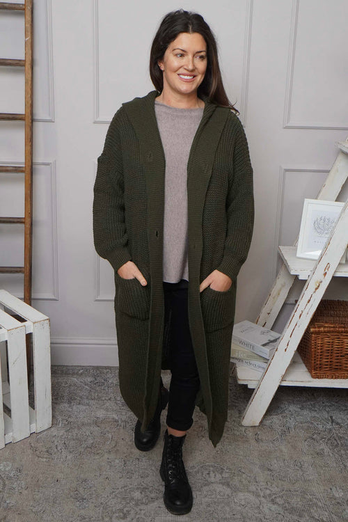 Alison Hooded Knitted Jacket Khaki