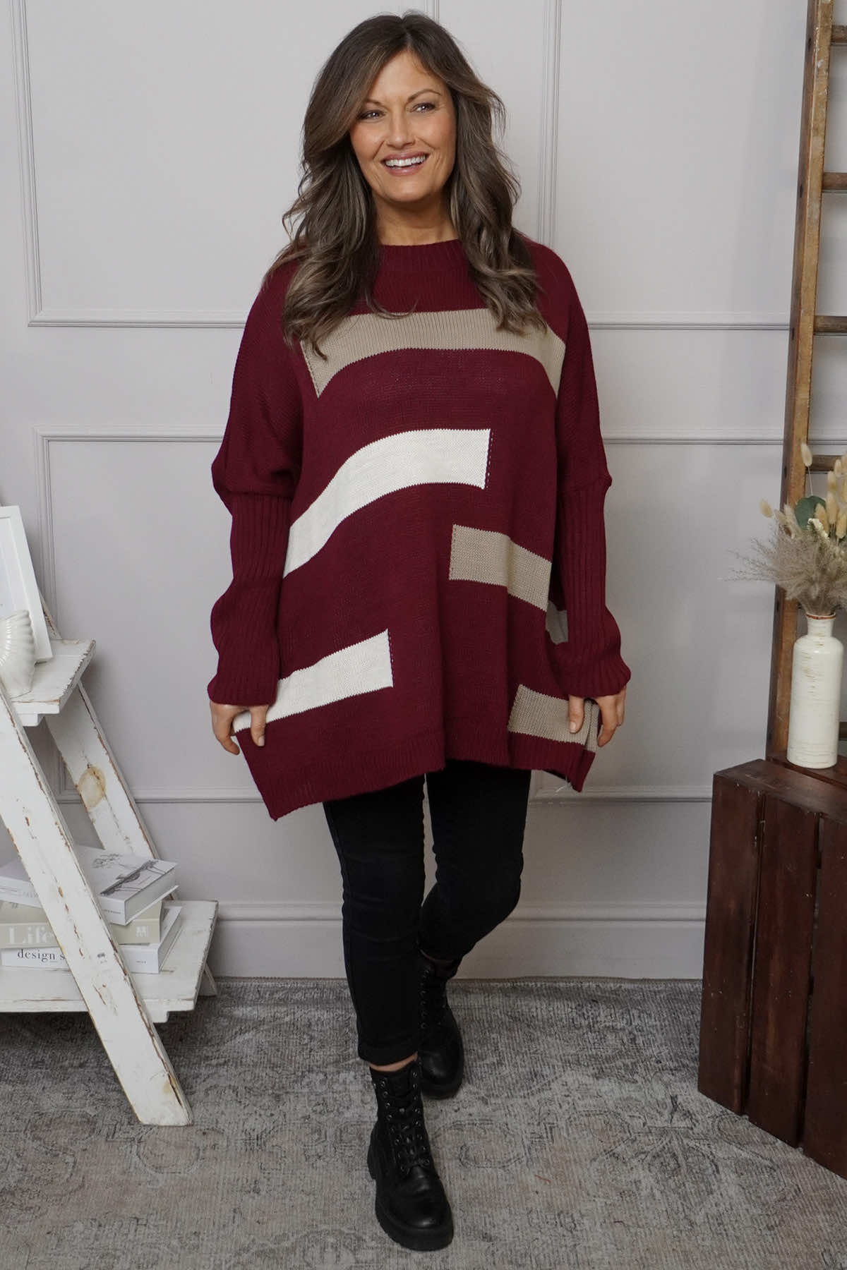 Melva Block Knitted Jumper Wine
