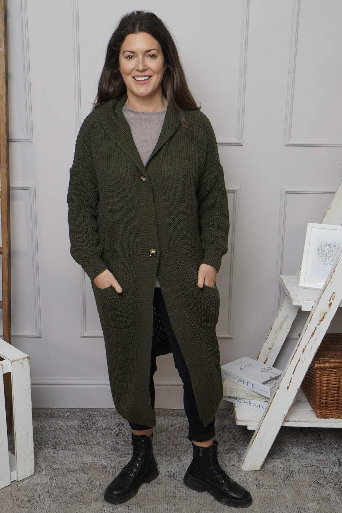 Alison Hooded Knitted Jacket Khaki