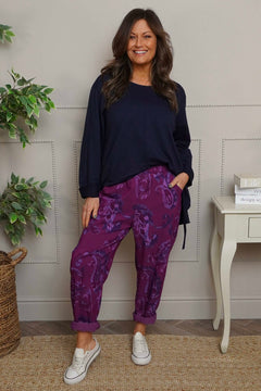 Lilah Print Cotton Trousers Berry