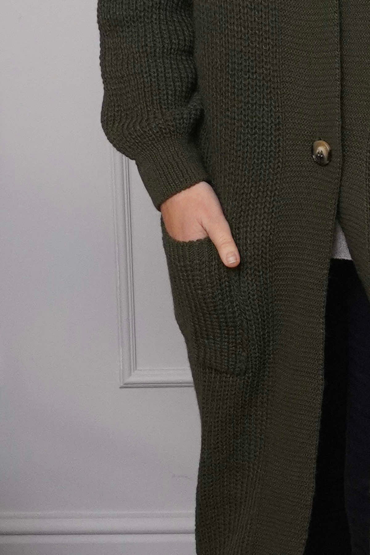 Alison Hooded Knitted Jacket Khaki