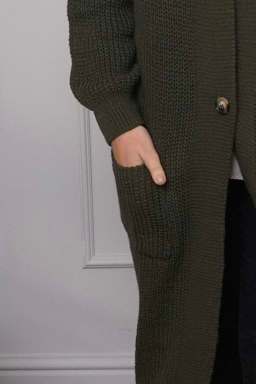 Alison Hooded Knitted Jacket Khaki - Image 3