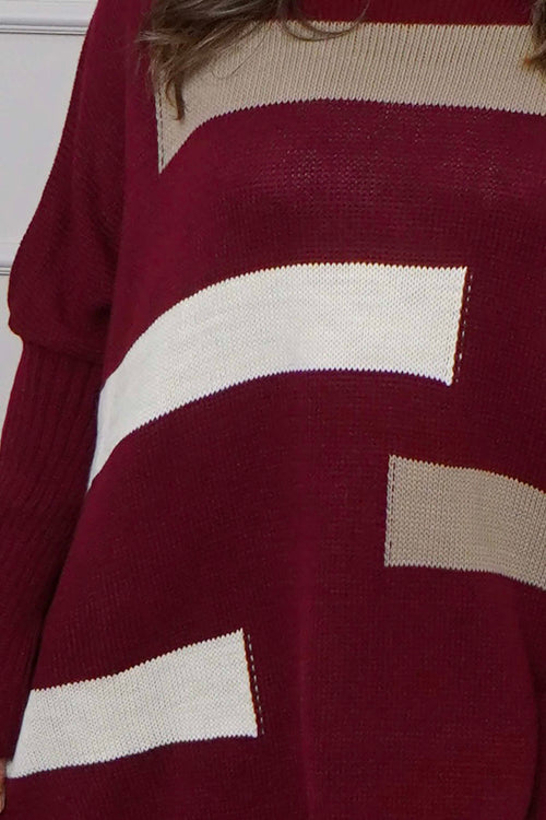 Melva Block Knitted Jumper Wine - Image 3