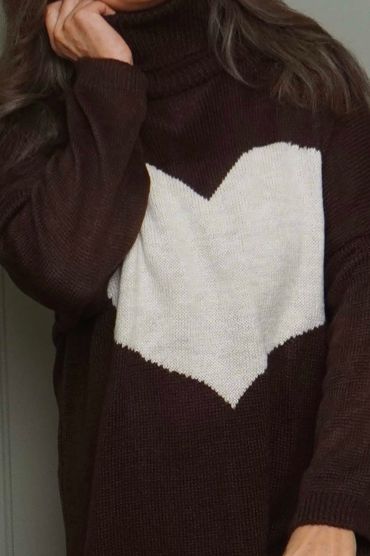 Azura Heart Polo Neck Jumper Cocoa