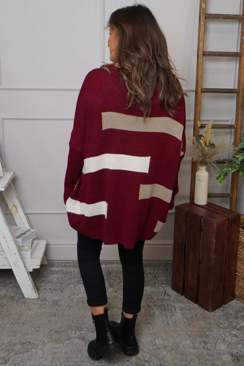 Melva Block Knitted Jumper Wine - Image 4
