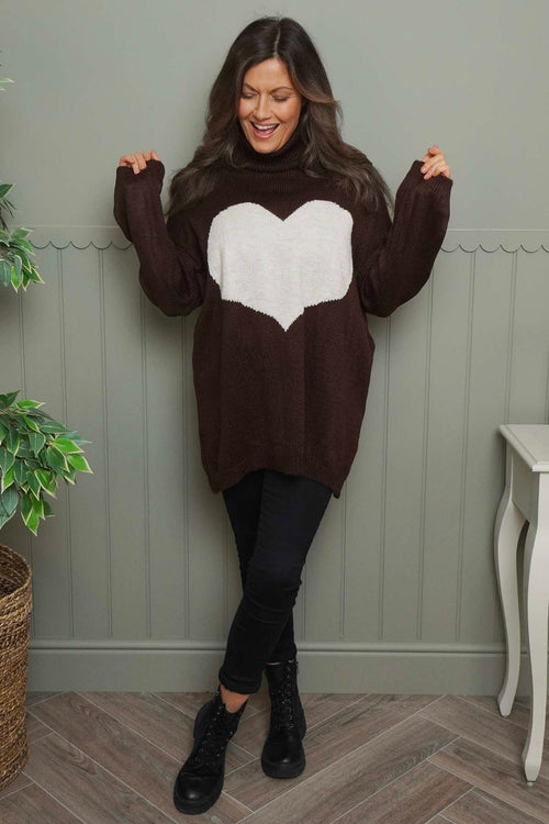Azura Heart Polo Neck Jumper Cocoa - Image 1