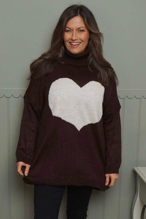 Azura Heart Polo Neck Jumper Cocoa - Image 2