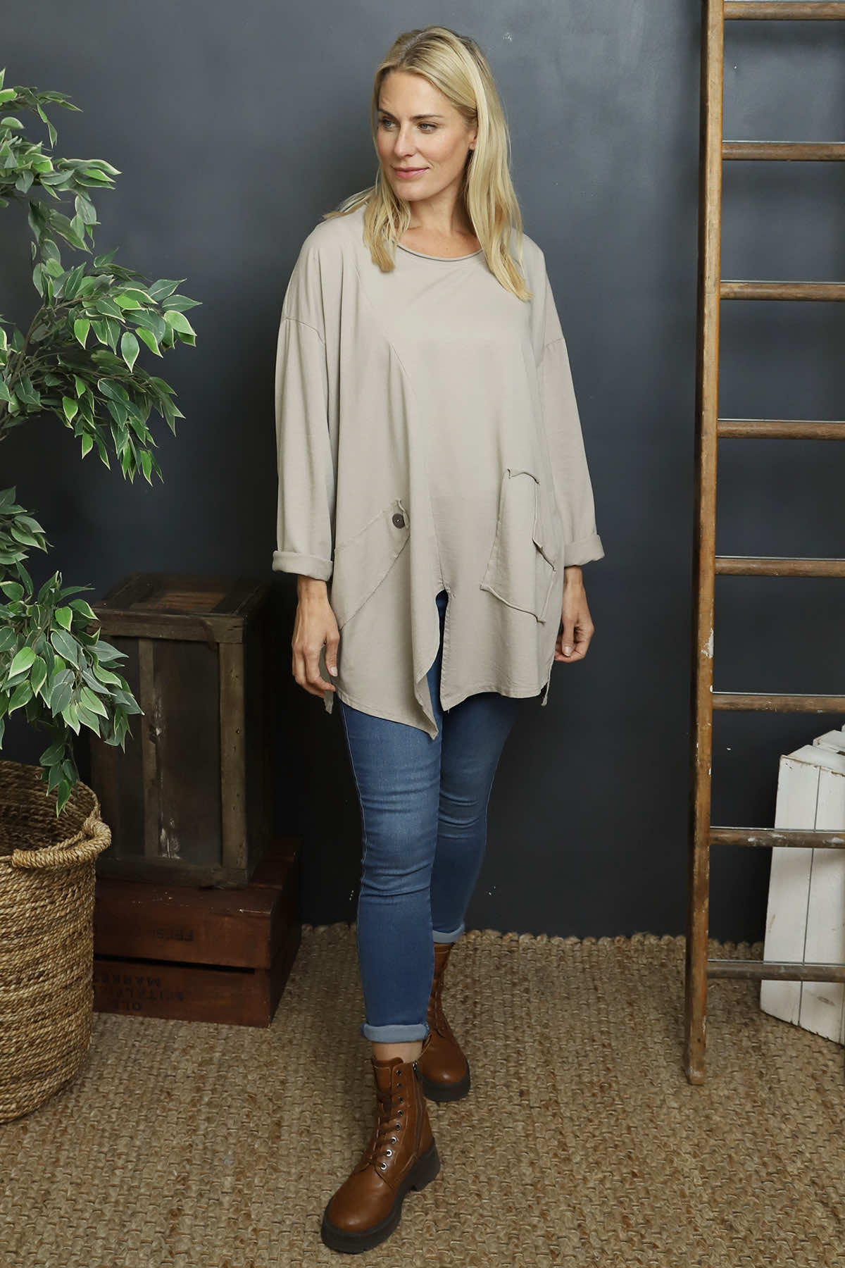 Kelilah Pocket Cotton Top Stone