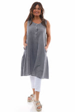 Arletta Washed Sleeveless Linen Dress Mid Grey Mid Grey - Arletta Washed Sleeveless Linen Dress Mid Grey