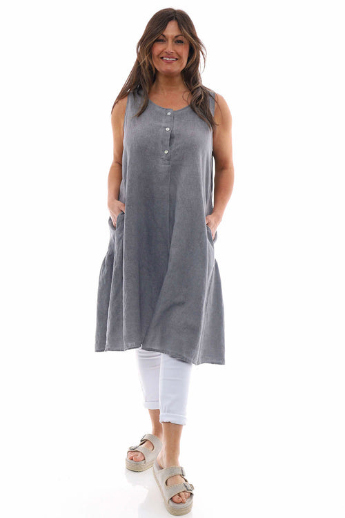Arletta Washed Sleeveless Linen Dress Mid Grey - Image 1