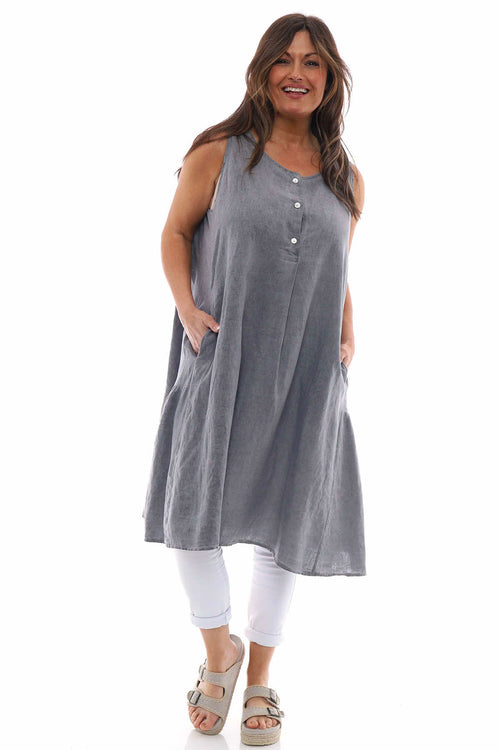 Arletta Washed Sleeveless Linen Dress Mid Grey - Image 2