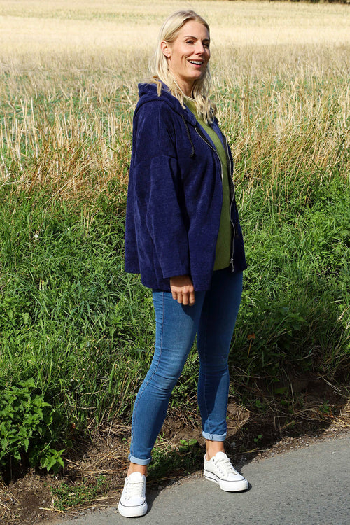 Verys Cord Zip Hooded Jacket Navy - Image 3