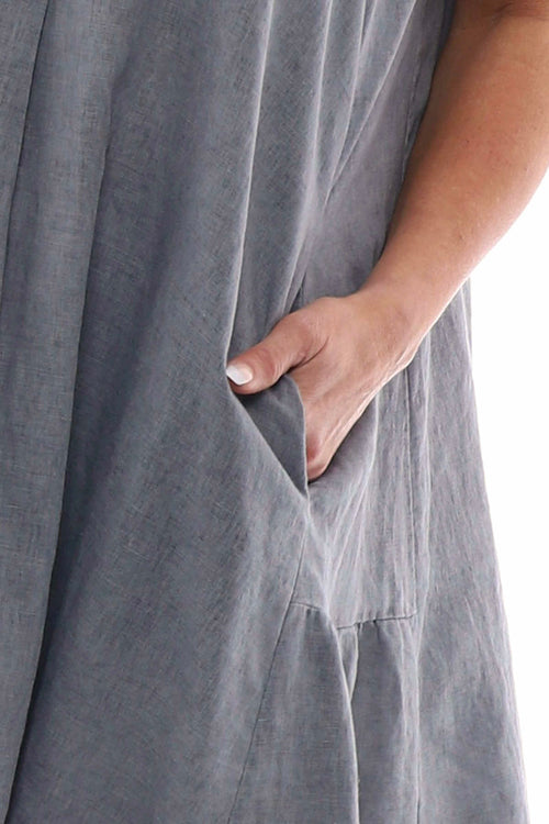 Arletta Washed Sleeveless Linen Dress Mid Grey - Image 4