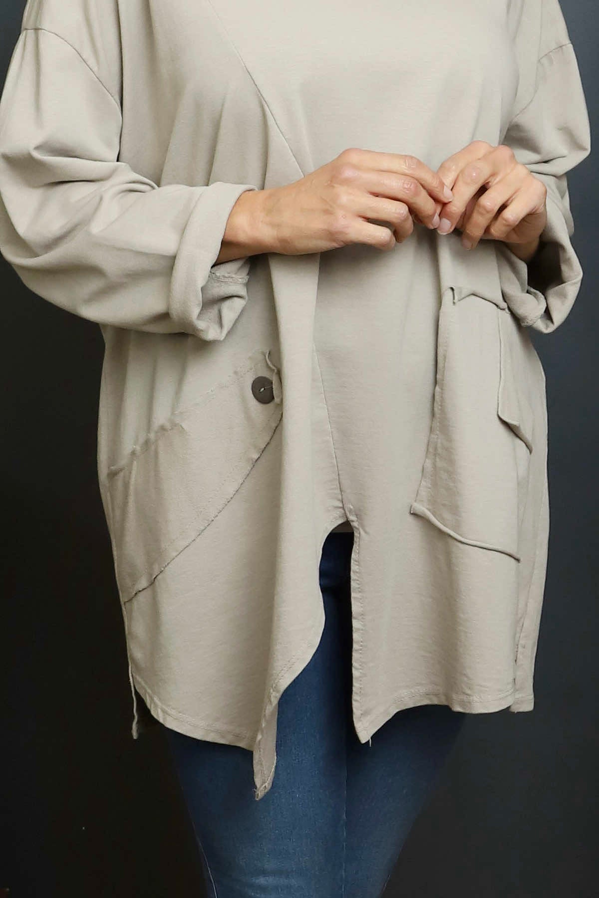 Kelilah Pocket Cotton Top Stone