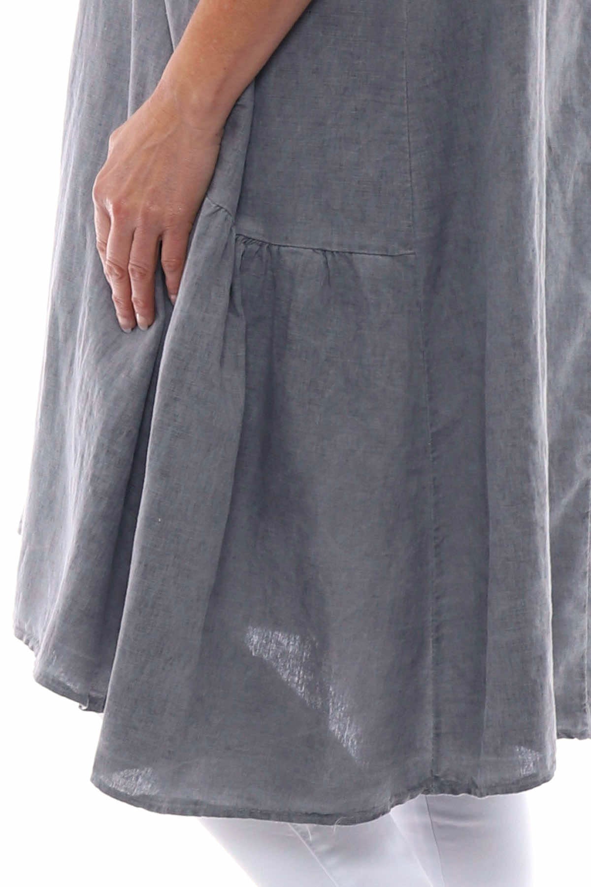 Arletta Washed Sleeveless Linen Dress Mid Grey