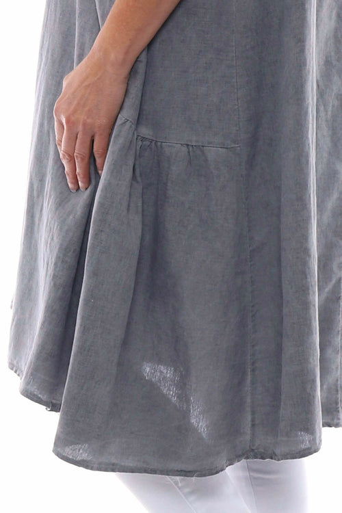 Arletta Washed Sleeveless Linen Dress Mid Grey - Image 5