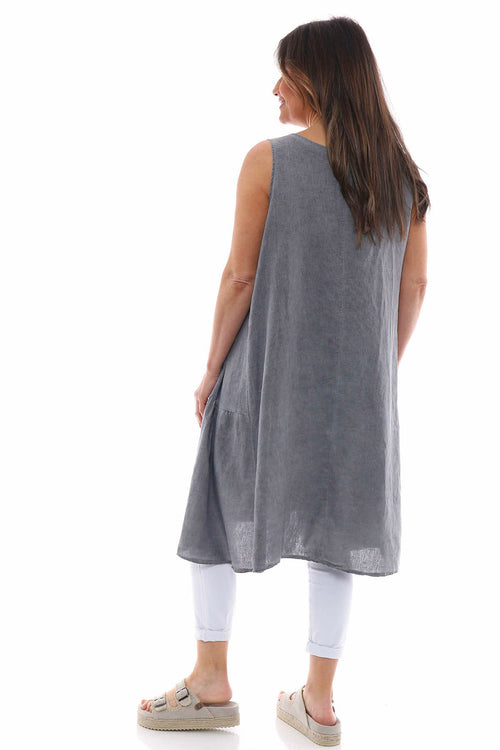 Arletta Washed Sleeveless Linen Dress Mid Grey - Image 6