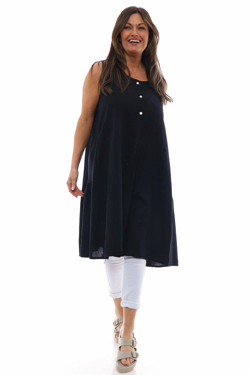 Arletta Washed Sleeveless Linen Dress Black - Image 1