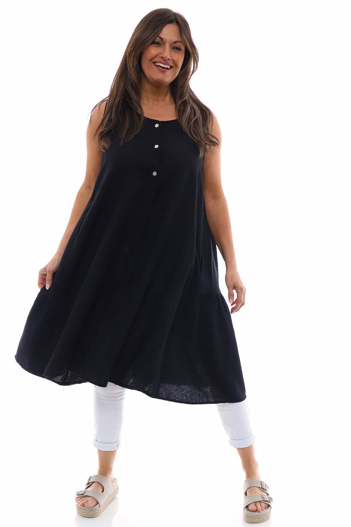 Arletta Washed Sleeveless Linen Dress Black