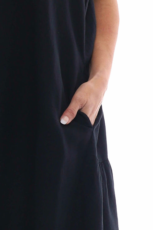 Arletta Washed Sleeveless Linen Dress Black - Image 5