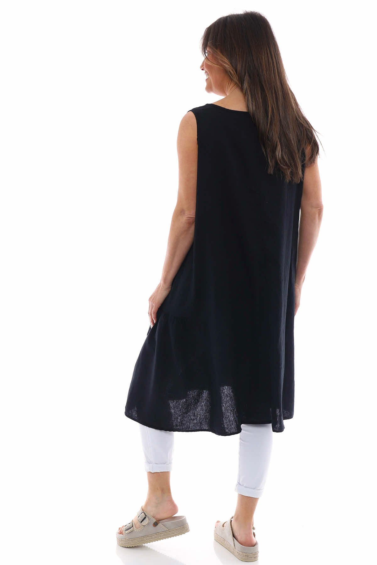 Arletta Washed Sleeveless Linen Dress Black