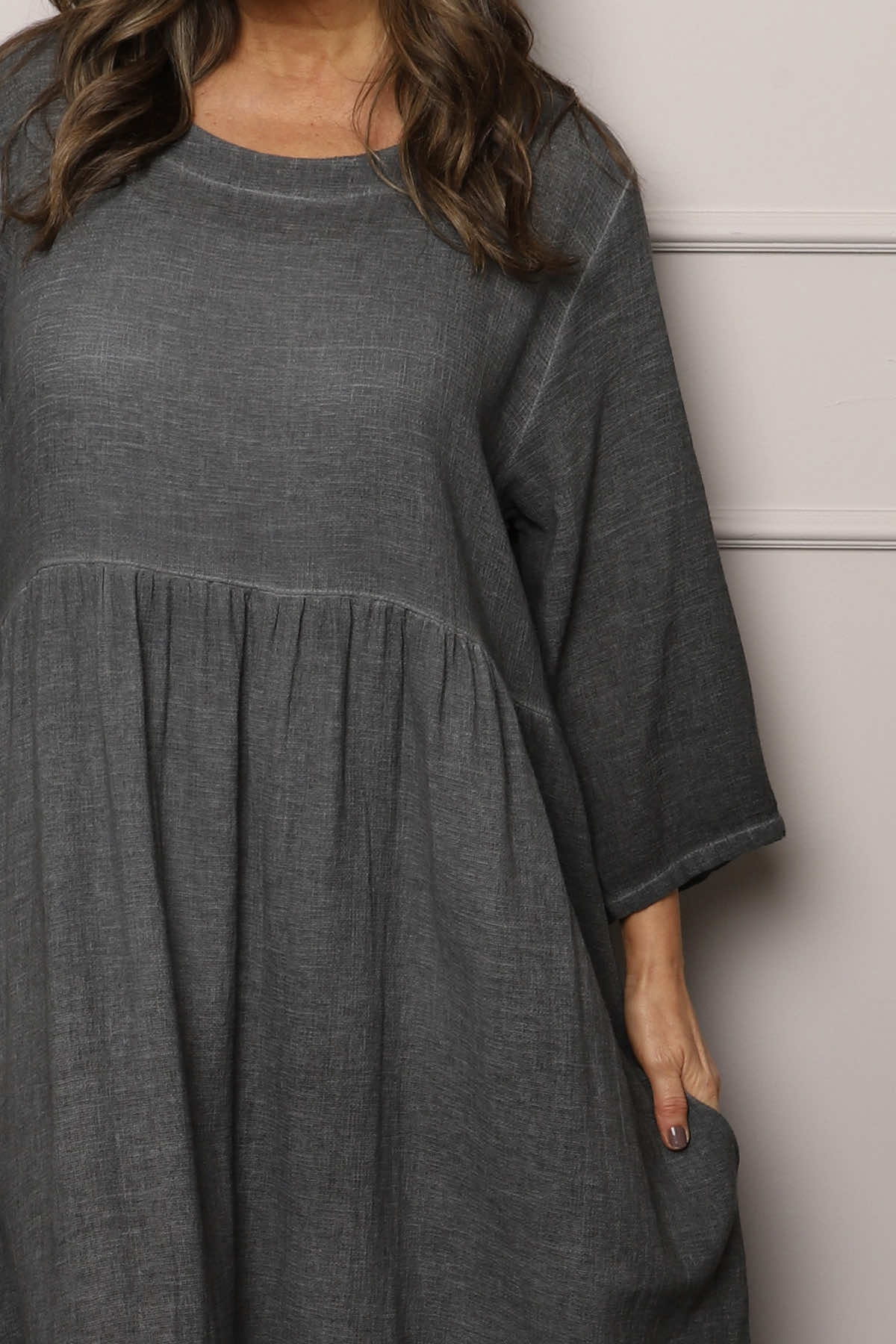 Linette Washed Linen Dress Charcoal