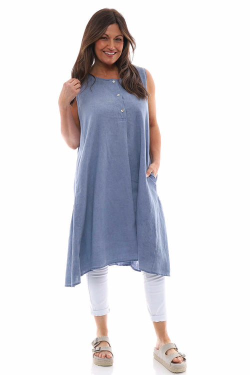 Arletta Washed Sleeveless Linen Dress Navy - Image 1