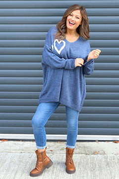 Janelle Heart Knitted Jumper Blue