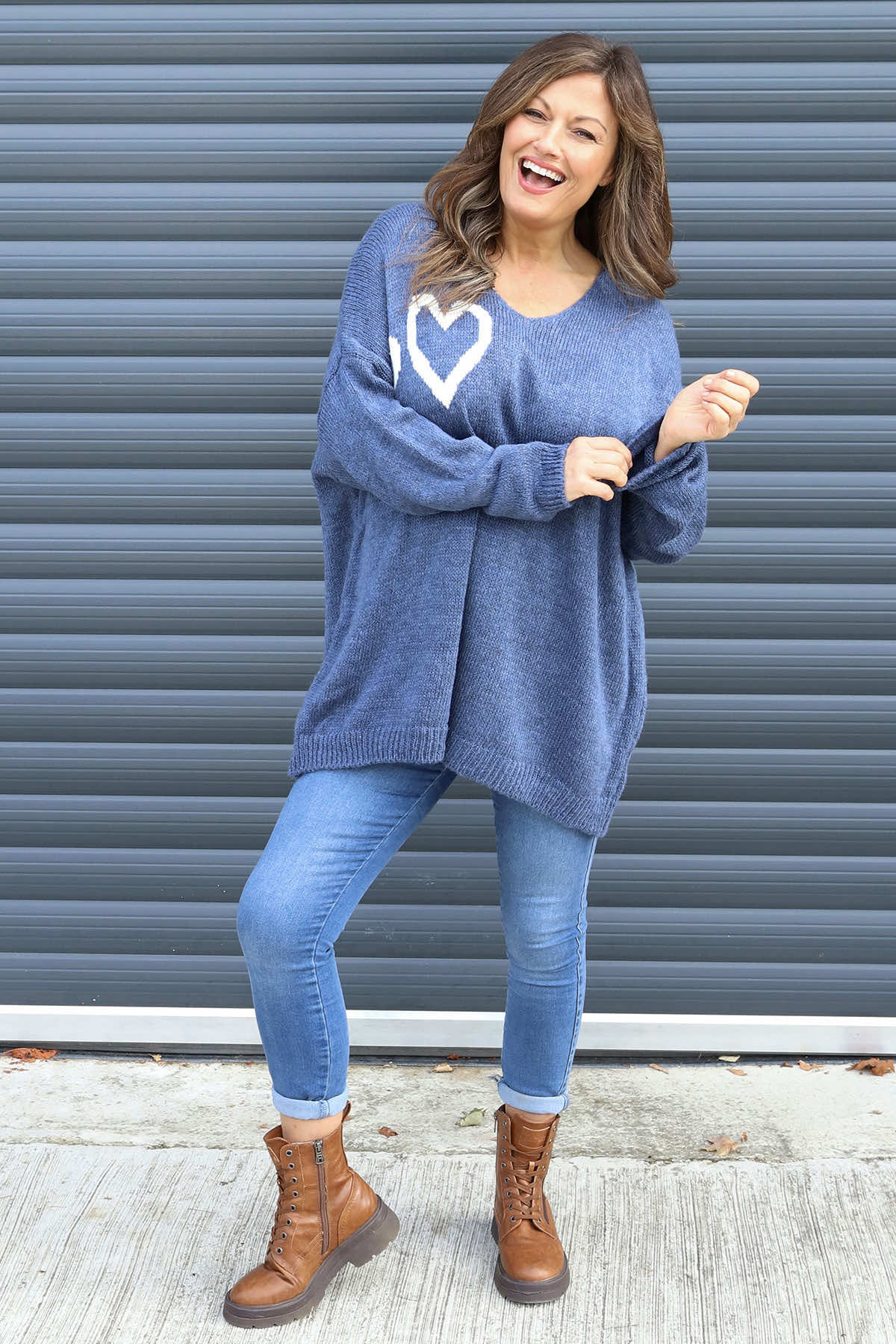 Janelle Heart Knitted Jumper Blue